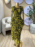 Elegant Women's Striped Pleated Long Sleeve Bodycon Maxi Prom Dress, Formal Wear, Fashion Birthday Party Outfit Evening Gown, Perfect for Special Occasions,Lady Casual Dress,Female Brunch Dresses,Graduation Dress, Print