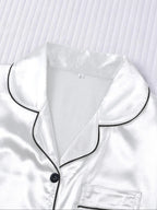 Women's Solid Satin Pyjama Three-piece Set