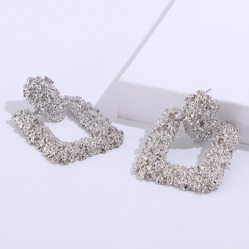 Geometric Frosted Stud Earrings Exaggerated Irregular Embossed Retro Ear Rings