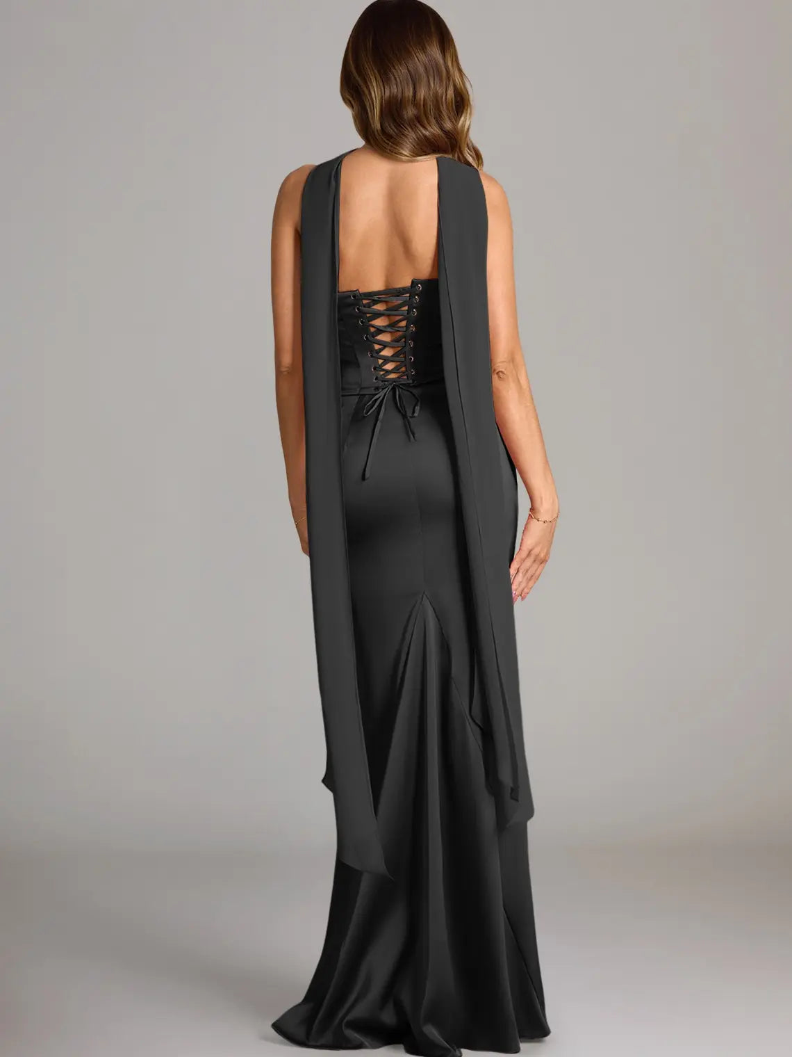 Azazie Sorrel Corset Lace-up Mermaid Wedding Guest Evening Luminous Satin Maxi Dress Minimalist