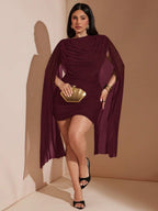 Plus Size Women's Solid Color Elegant Asymmetric Hem Mini Dress, Black Dress Dinner Evening Summer