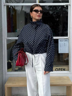 Women's Polka Dot Blazer Jacket Street Style Spot Summer Yellow Brown Pink Design Fashionable Long Sleeve Top for Casual & Vacation Wear Fashion Fit Jacket