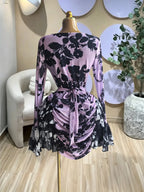 Elegant Women's Tie Dye Print Mini Dress,Layered Ruffle Bell Sleeve Bodycon V Neck Prom Dress, Vacation Beach Holiday Party Outfit Dress,Lady Casual Skirt,Female Brunch Dresses,Evening Birthday Cocktail Gown