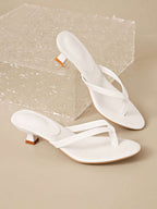Square Toe Wide Foot Thong Sandals With Thin Heel, Versatile Outdoor Wear Thin Heel Thong Flip Flops For Women, Chic & Elegant