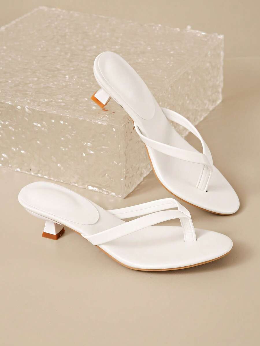 Square Toe Wide Foot Thong Sandals With Thin Heel, Versatile Outdoor Wear Thin Heel Thong Flip Flops For Women, Chic & Elegant
