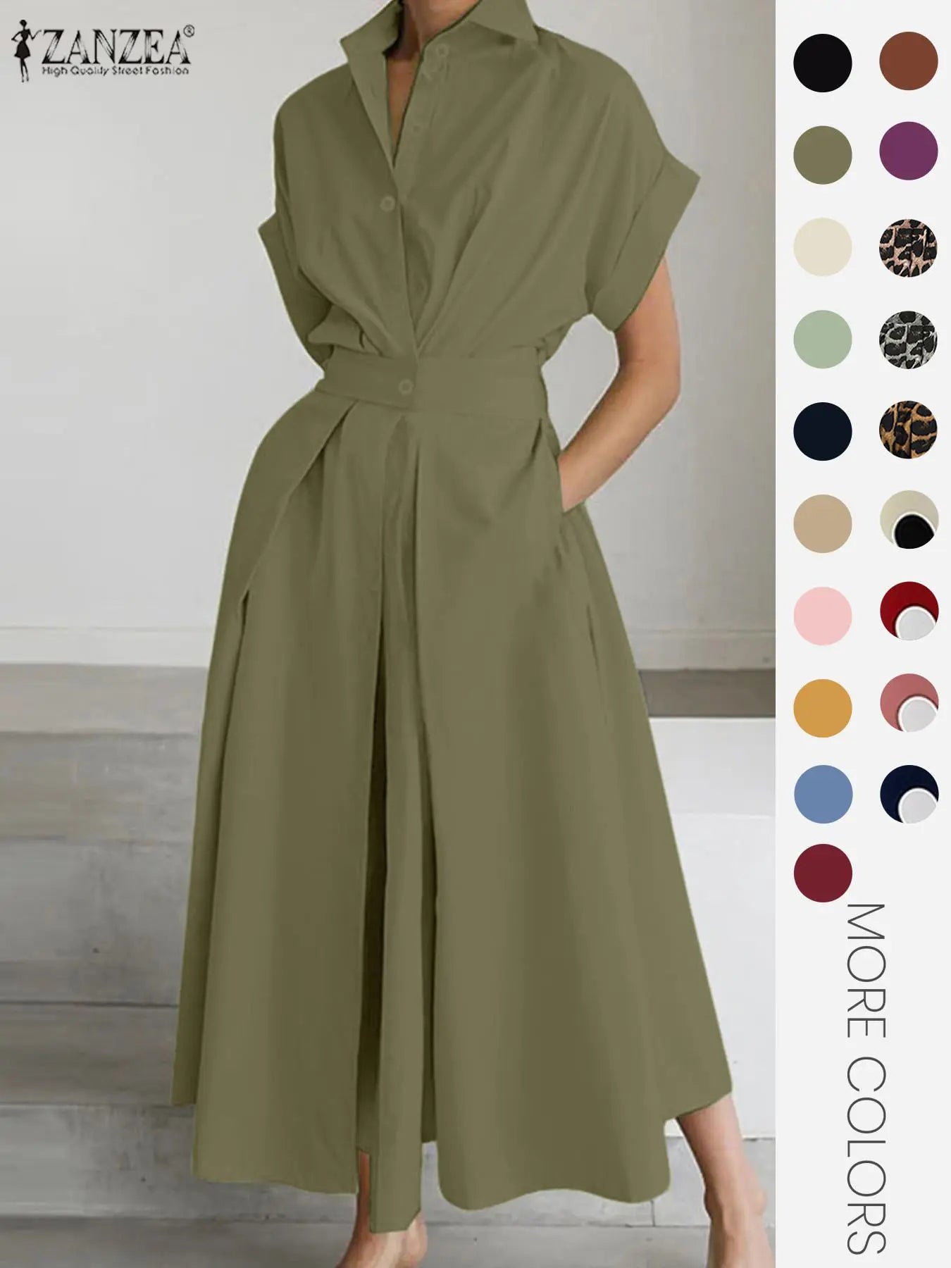 Women's Solid Color Woven Collared Shirt Dress, Basic Casual Short Sleeve Dress for Summer, Ladies Clothes for Daily Wear, Womenswear Fit, Piece, Buttoned Dress
