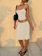 Women's Casual Fitted Solid Color Camisole And Skirt Basic Street Style Vacation Everyday 2-Piece Set Black Summer Elegant