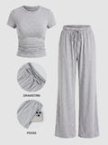 Ladies Autumn Casual Home Lounge Set, High Stretch Soft Fabric, Crew Neck, Wide Leg Tracksuit Pants, 2-Piece, Comfortable & Flattering