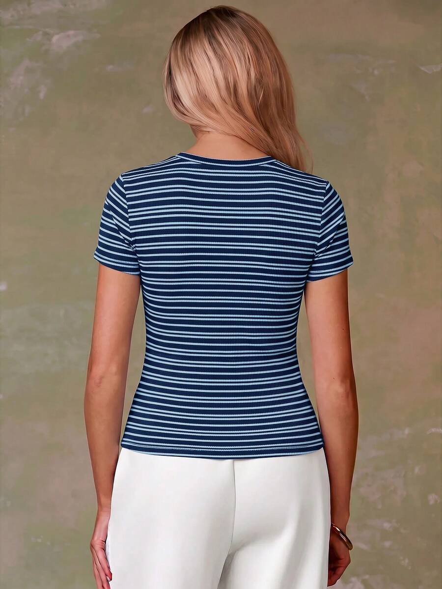Women's Casual Red Single-Breasted Short Sleeve Fitted Top,Red Top,Christmas, Cute Vacation,Resort Wear,Summer Holiday,Spring,Spring Break,Beach