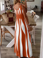 Summer New Arrival Women's Casual Sleeveless Striped V-Neck Long Dress, Sweet Style Elegance Loose-Fitting Daily Wear, Perfect for Outdoor Activities