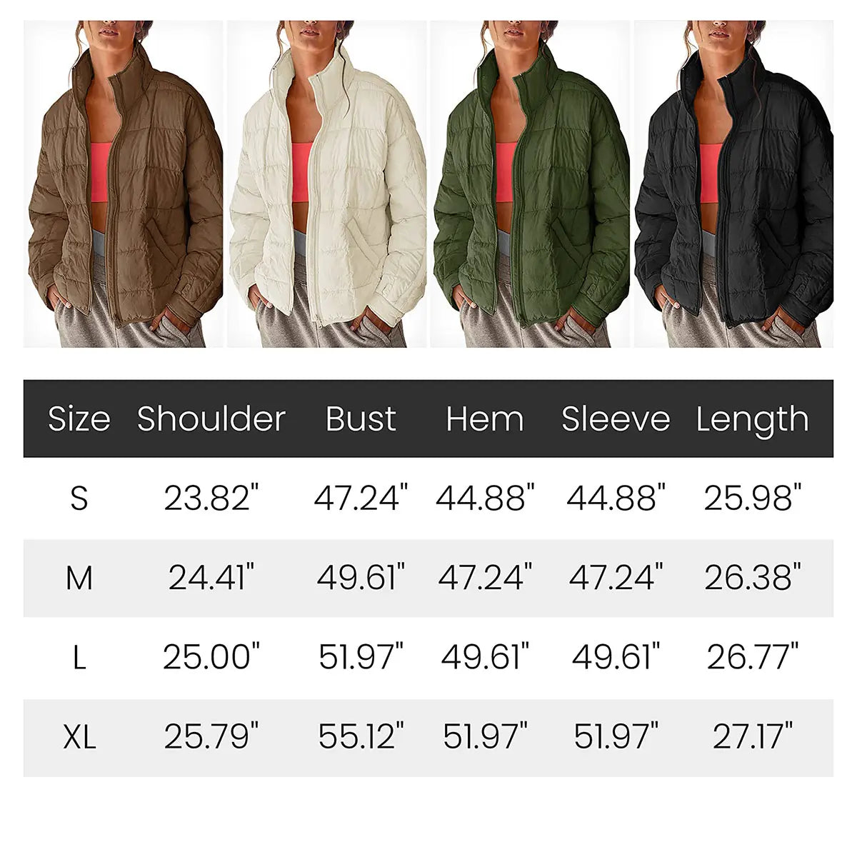 UANEO Women's Quilted Puffer Jackets Lightweight Zipper Short Padded Coat With Pockets TikTokShopBlackFriday Long Sleeve
