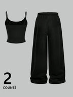 Women's Casual Loungewear Set, Star Moon Print Slim Fit Top and Loose Pants Set, Y2K American Street Style, Daily Wear for Campus and Home