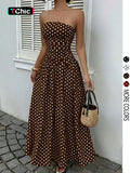 Women's Elegant Polka Dot Strapless Maxi Dress for Parties