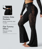 UltraSculptTM High Waisted Tummy Control Contrast Lace Yoga Flare Leggings with Pocket