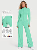 Flexaura Two-Piece Set, High-Waist Wide-Leg Pants & Zipper Jacket, Breathable Sporty, Long Sleeve, All Seasons, Yoga & Gym Wear