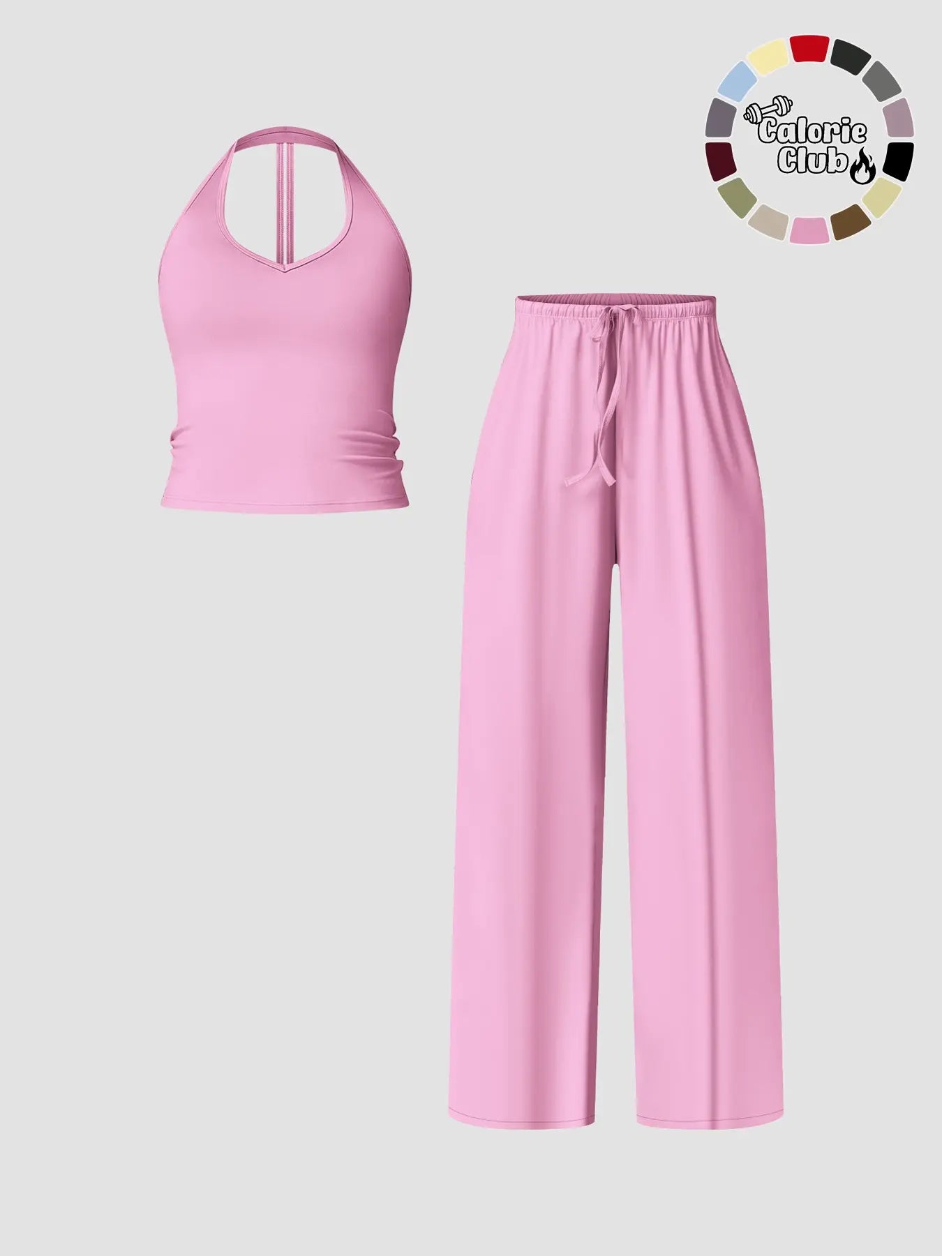 Women's Solid Crop Tank Top & Wide Leg Pants Set