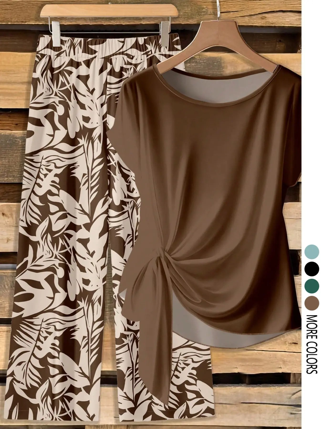 Women's Casual Printed Necktie Shirt and Loose Straight Pants Set, Perfect for Spring and Summer, Comfortable Two-Piece