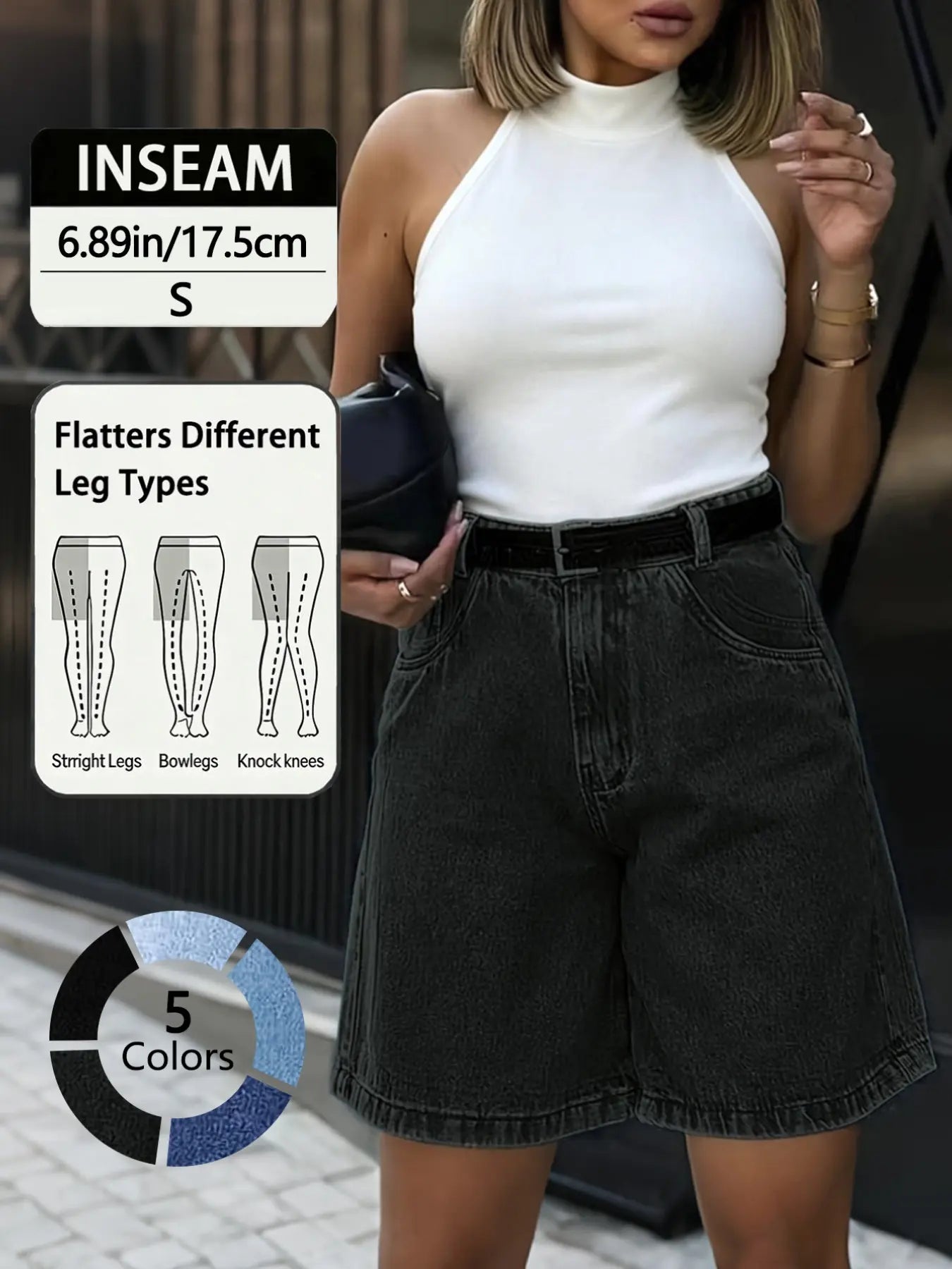 Summer Elastic Waist Casual Daily Commute Streetwear Solid Color Denim Fabric Shorts Five-Quarter Pants, Comfortable and Stylish Jeans for Women