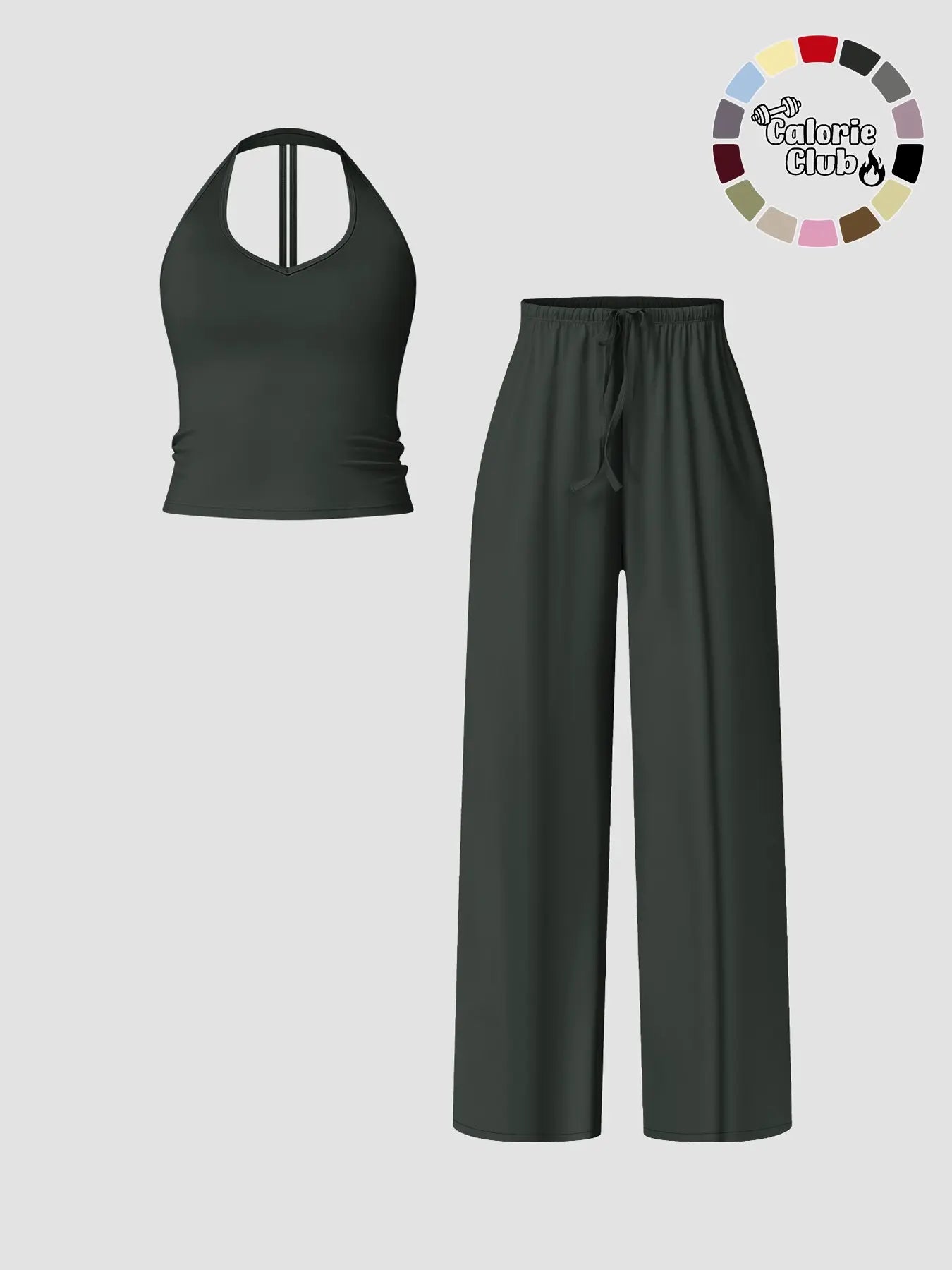 Women's Solid Crop Tank Top & Wide Leg Pants Set