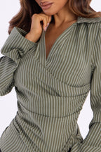 Modern Girl Ruched Pinstripe Top - Blue/combo