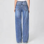 Women's Street Chic High Waist Multi-Pocket Baggy Denim Wide Leg Jeans, Versatile Streetwear Outfits, Asymmetric Waist Denim Trousers