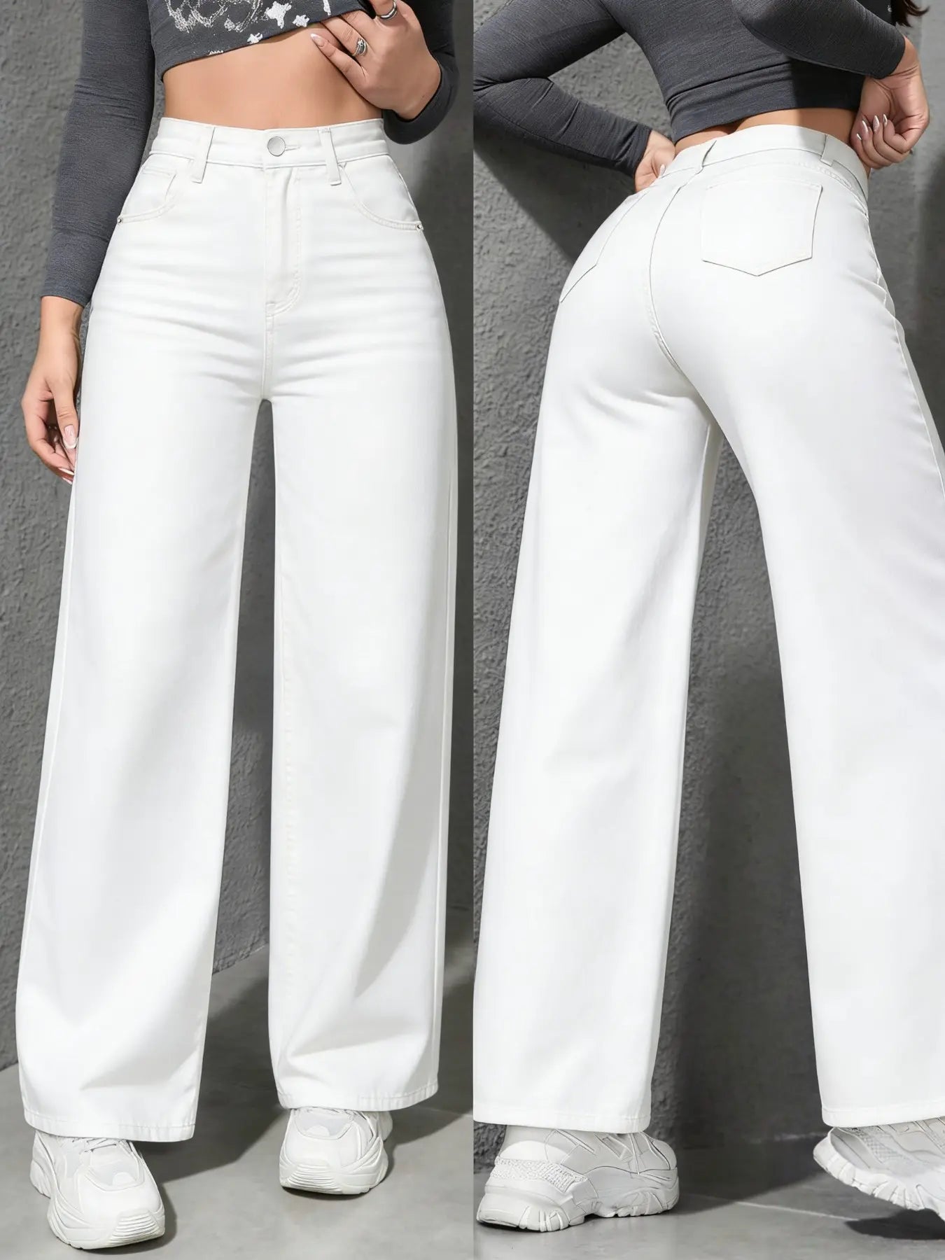 Spring Summer High Waist Elastic Women's Jeans, Washed Blue Casual Wide Leg Pants, Fitted H-Type Denim for Daily Commute and Vacation
