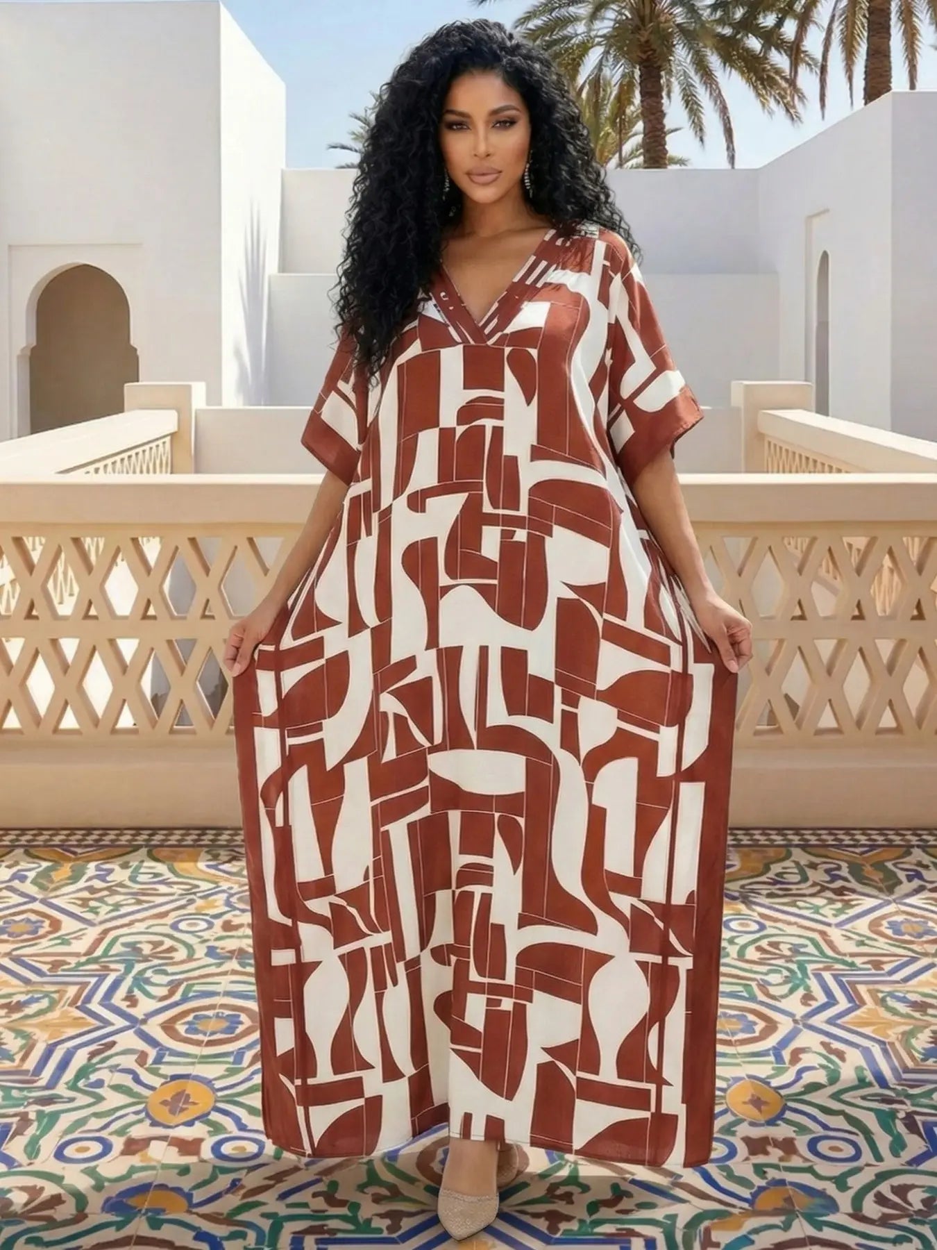 EDOLYNSA Leopard kaftans for woman caftan beach printing Moo Moo Dress casual cover up Bohemian daily wear Soft Homewear vacation party long dress lounge wear Q1615