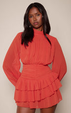 Chiffon High Neck Long Sleeve Frilly Playsuit