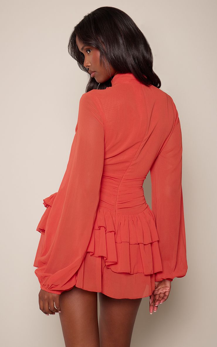 Chiffon High Neck Long Sleeve Frilly Playsuit