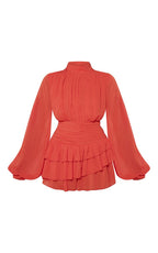 Chiffon High Neck Long Sleeve Frilly Playsuit