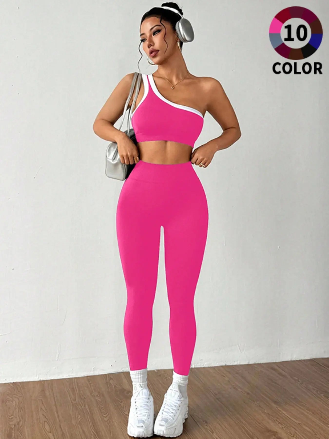 Women's Sportswear Set, Colorblock Design Slim Fit Yoga, Outdoor Women Elastic Sports Suit, Fall & Winter Style