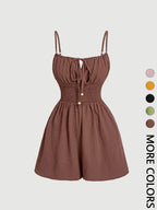 Women's Casual Sleeveless Romper with Front Tie and Elastic Waist