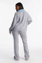 Michelle Denim Sweater Mix Pant Set - Grey
