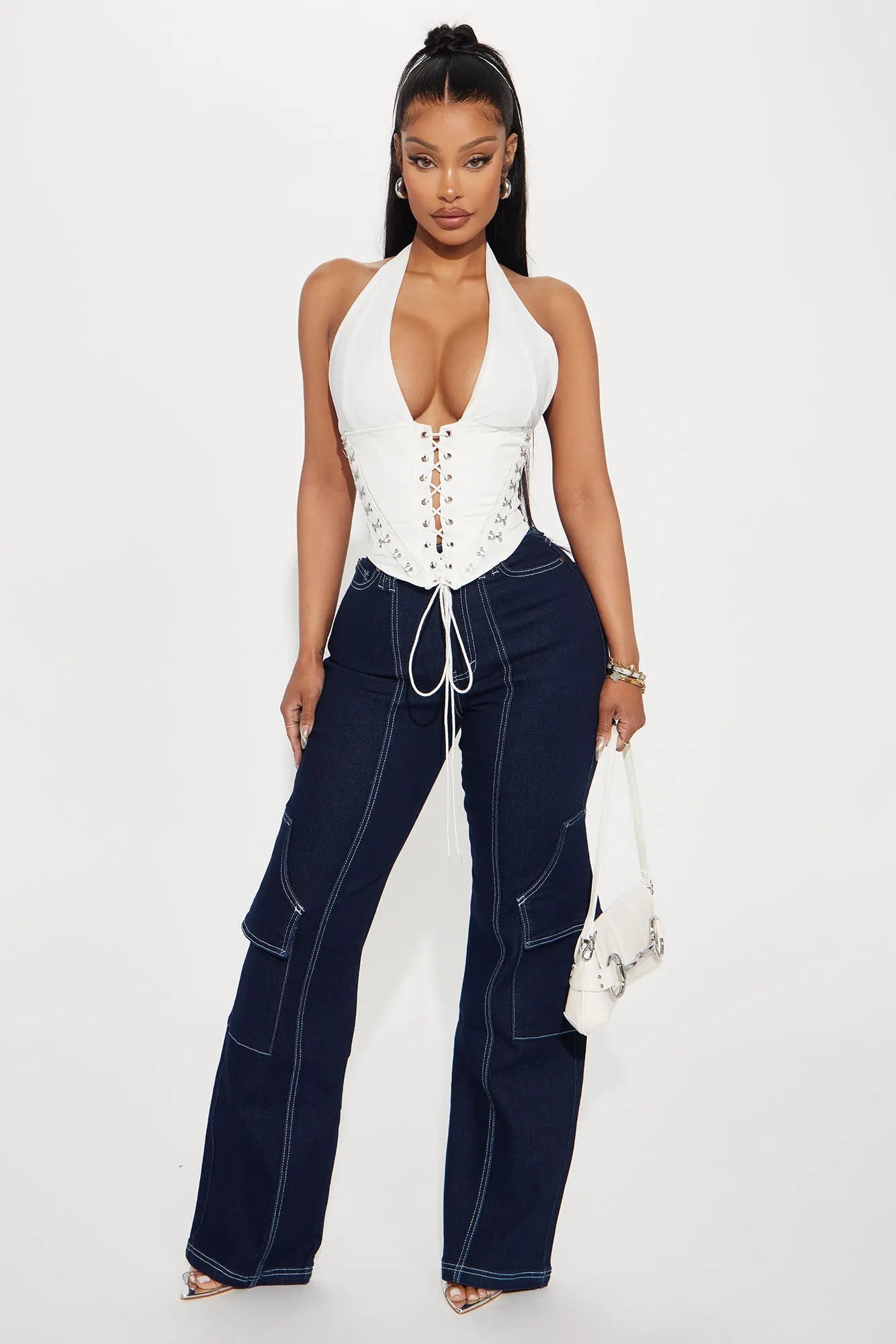 Alexis Lace Up Halter Top - Black