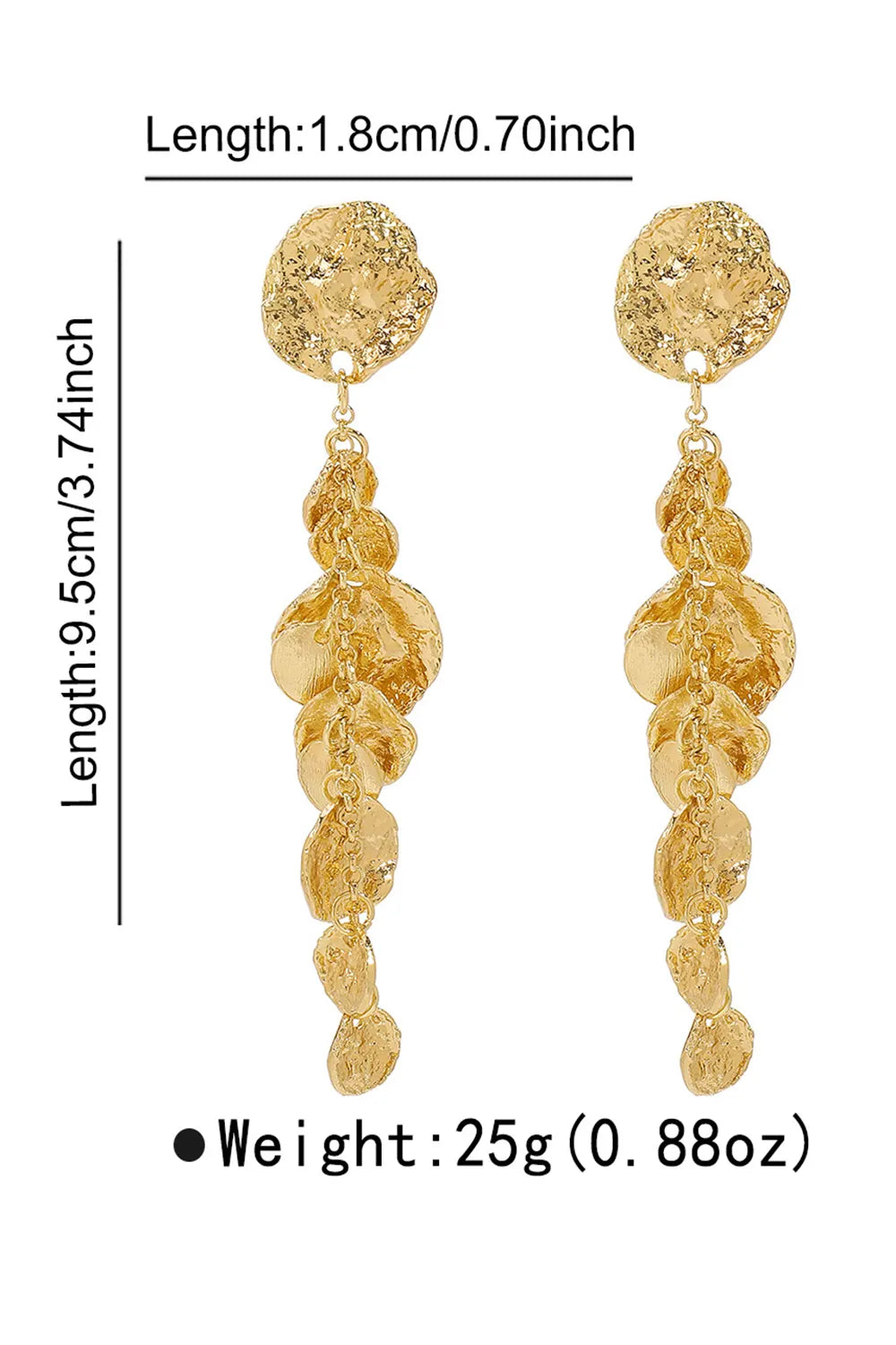 Fashion Textured Leaf Disc Tassels Dangle Earrings