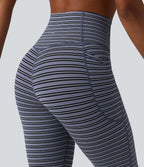 UltraSculptTM Jacquard Stripe High Waisted Tummy Control Running Leggings with Pockets