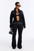 Two-Step Embellished Flare Jeans - Black Wash