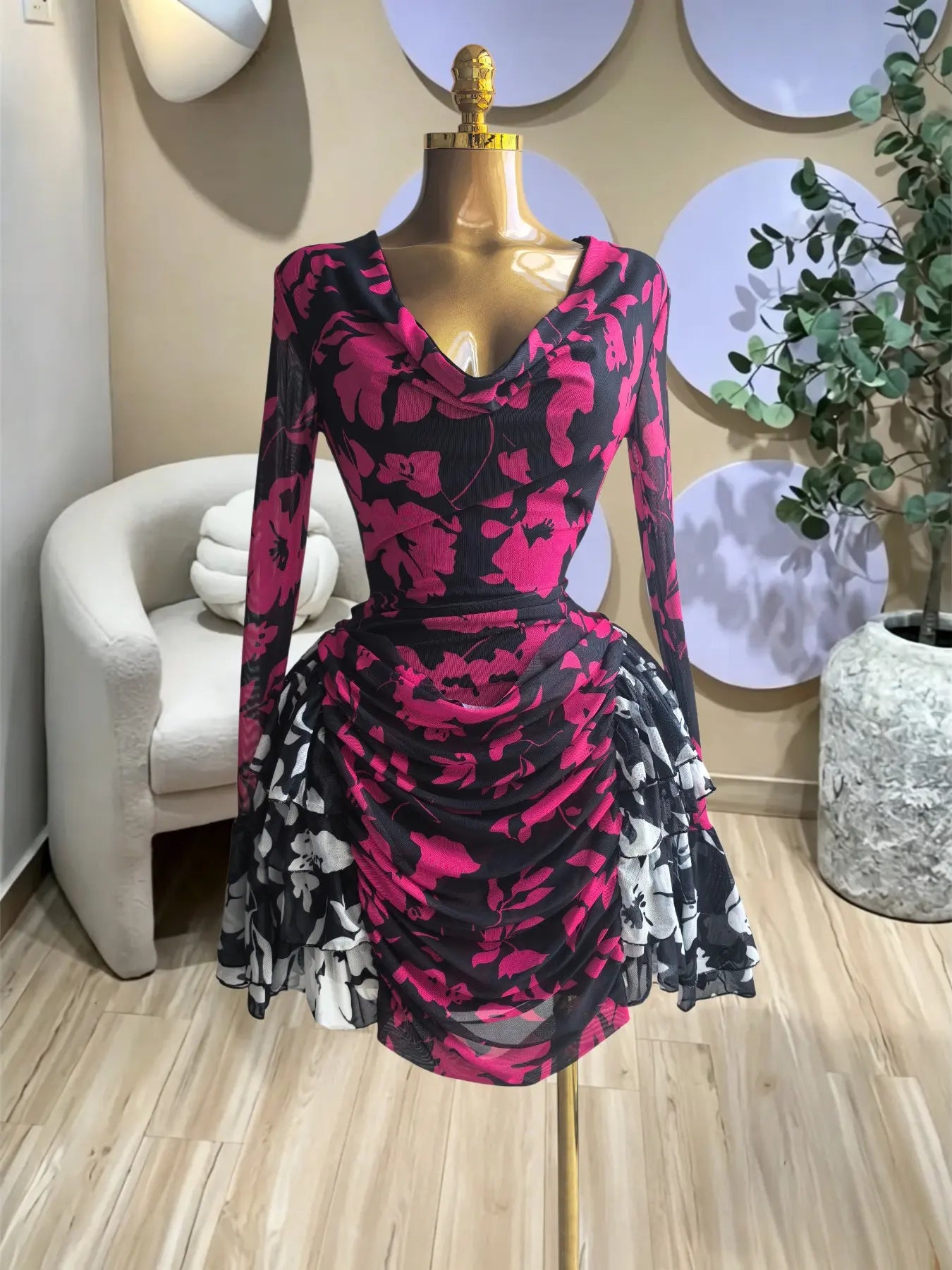 Elegant Women's Tie Dye Print Mini Dress,Layered Ruffle Bell Sleeve Bodycon V Neck Prom Dress, Vacation Beach Holiday Party Outfit Dress,Lady Casual Skirt,Female Brunch Dresses,Evening Birthday Cocktail Gown
