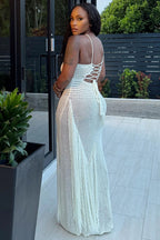 Halter Textured Knit Cutout Fringe Vacation Maxi Dresses-White