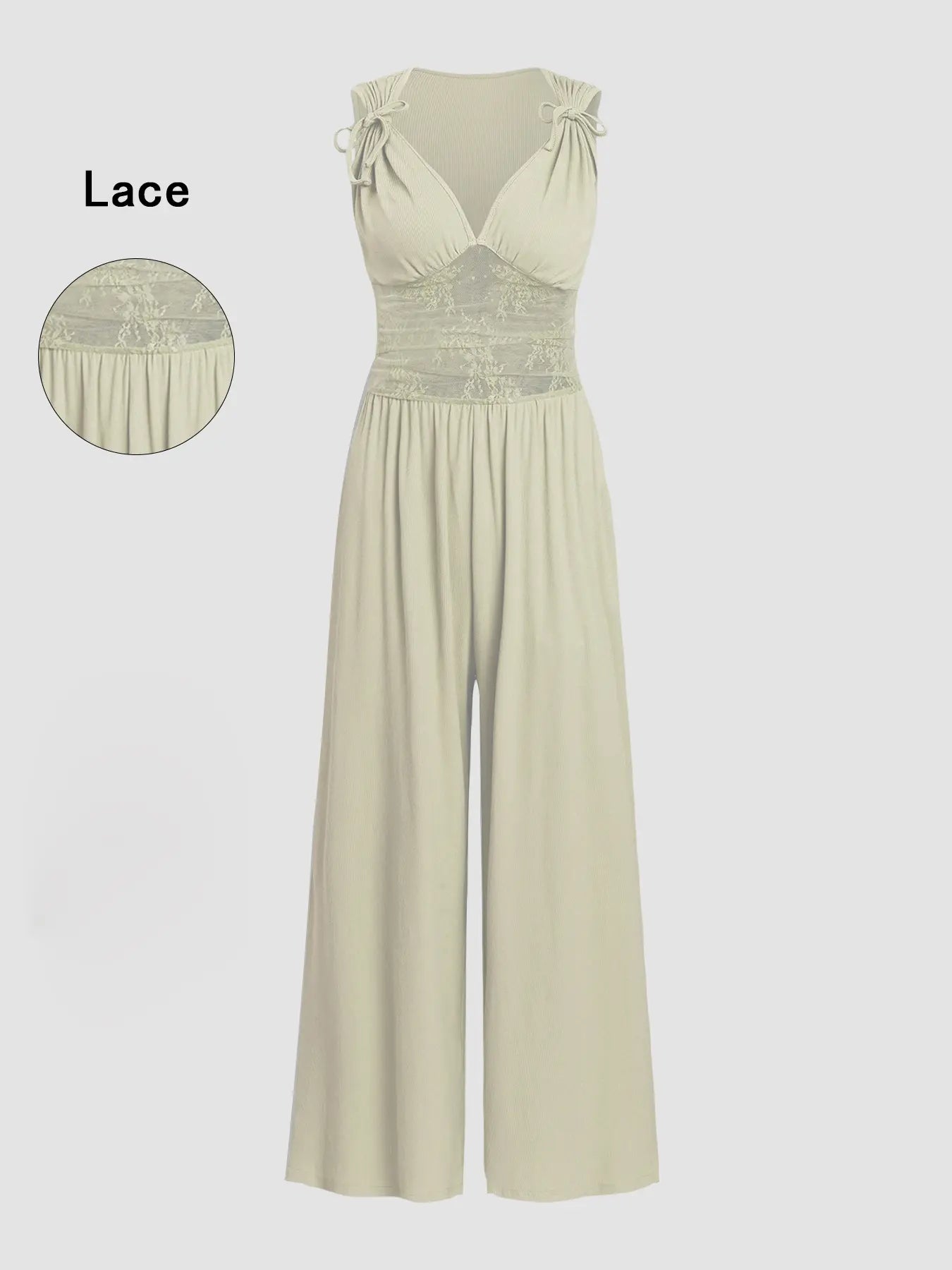 Women's Plain Ruched Deep V Neck Wide Leg Jumpsuit, Sleeveless Ribbed Jumpsuit for Daily Wear, Ladies Clothes for All Seasons, Casual Basic Jumpsuit, Casual Jumpsuits