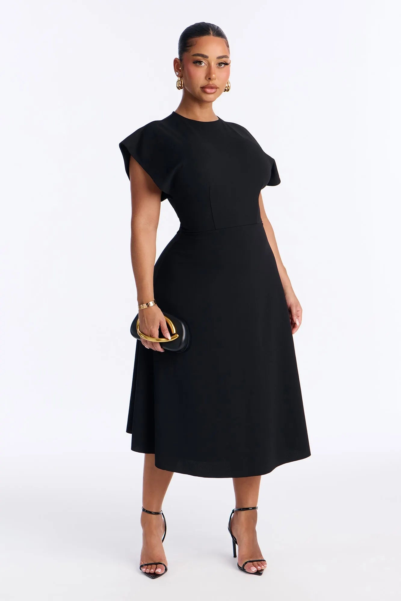 Emerie A Line Midi Dress - Black