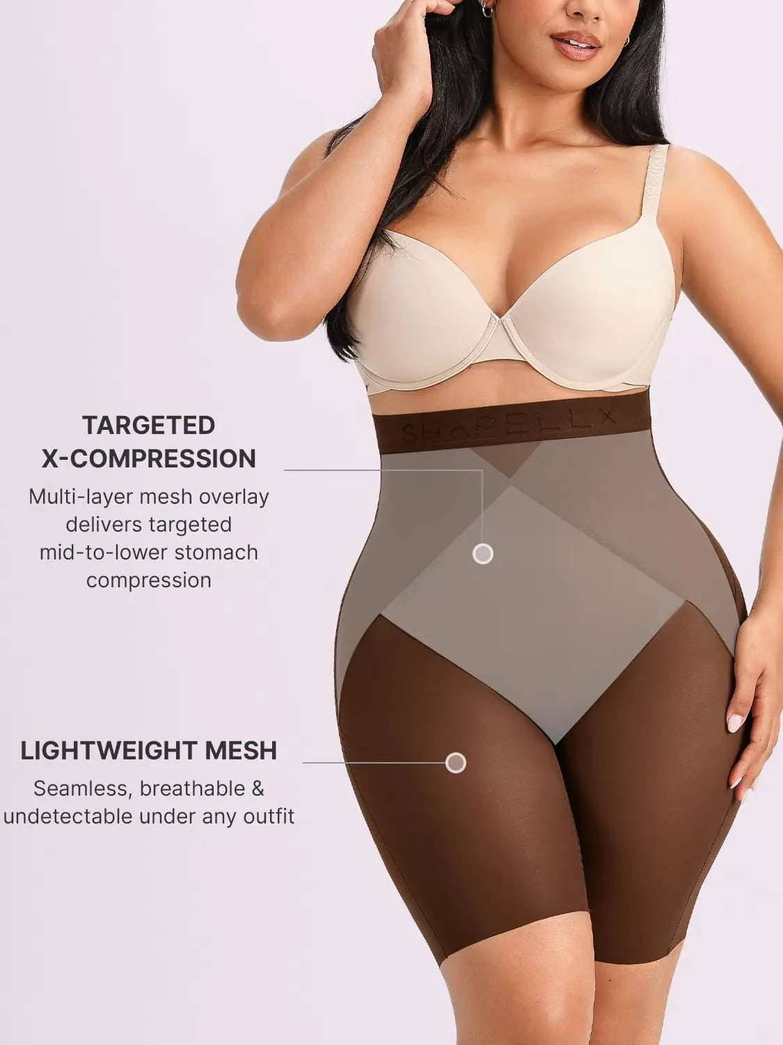 SHAPELLX  BOOT-YEAH MeshSmooth X-Compression Tummy Control Hip-Lifting All-Day Shaping High-Waist Mid Leg Thigh Shaping Breathable Mesh Short