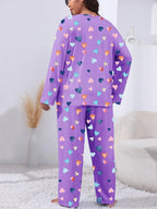 Plus Size Heart Print Pyjama Lounge Set for Women