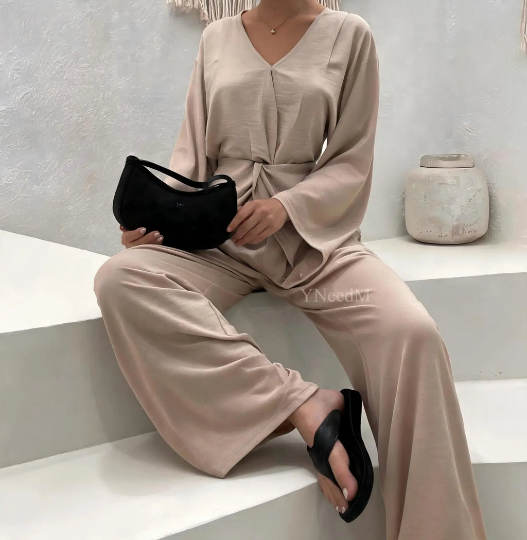 YNeedM Twisted Knot Waist Two Piece Modest Co Ord Set US One Size 2-8