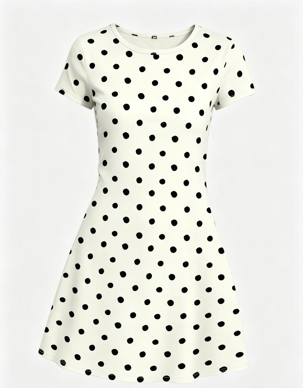 Women's Short Sleeve Summer Dress with Leopard Pattern, Digital Print Midi Dress, Polka Dot Print, Boho Style, Bohemian, Casual Wear, Crewneck, Womenswear