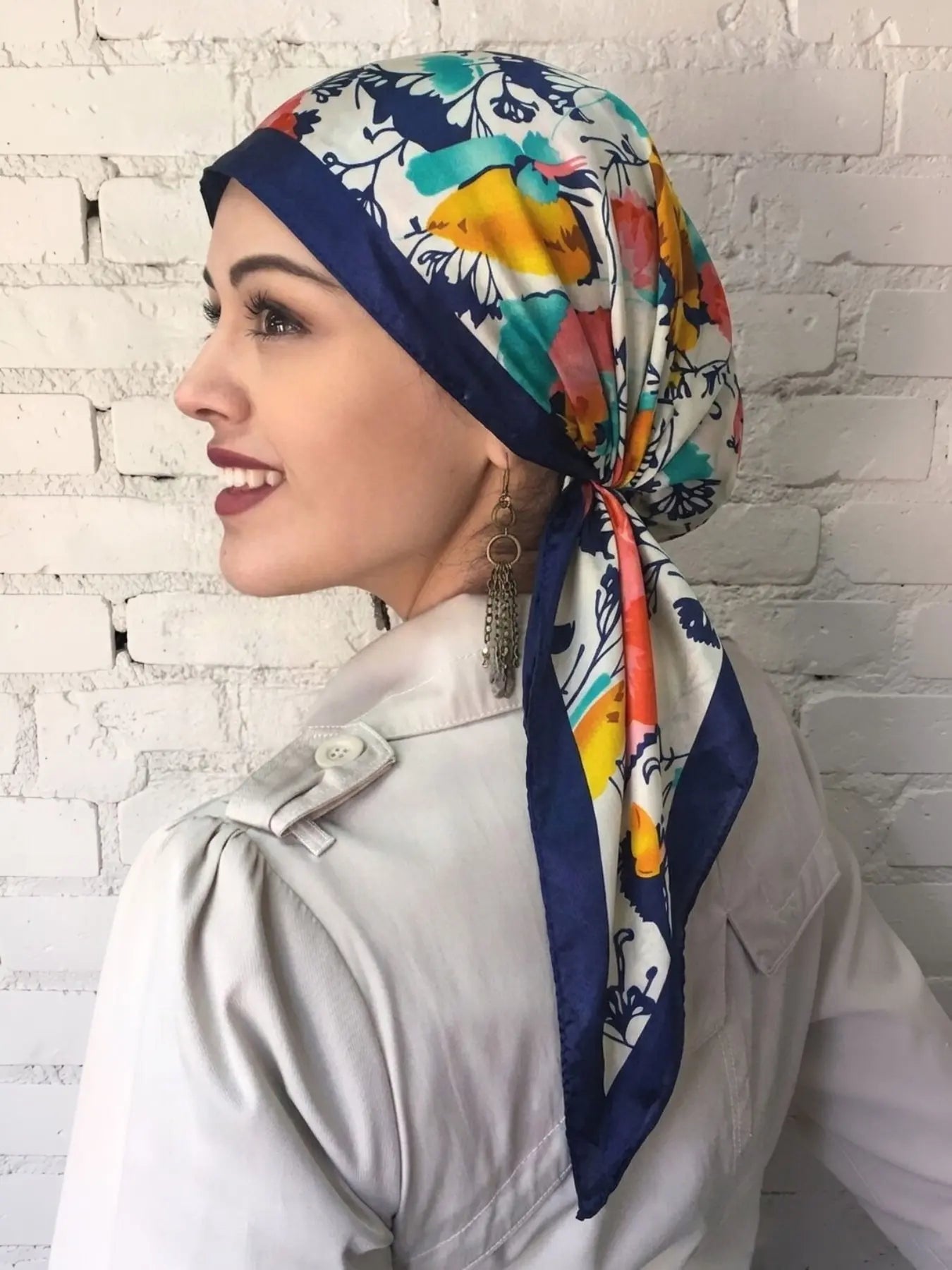 Women's Square Hijab Scarf - Color Block Print Turban
