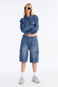 Lyon Cargo Denim Jorts - Medium Wash