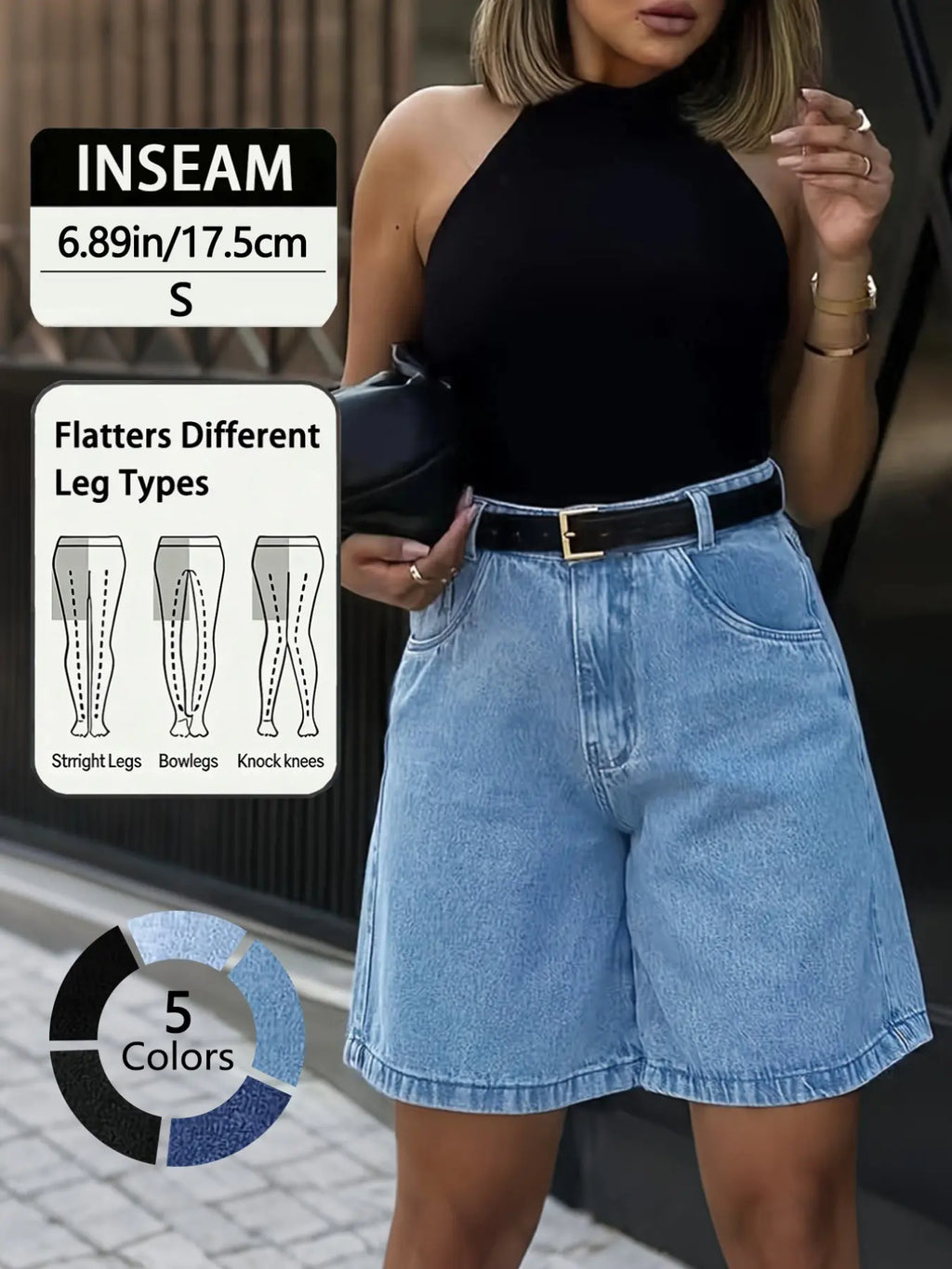 Summer Elastic Waist Casual Daily Commute Streetwear Solid Color Denim Fabric Shorts Five-Quarter Pants, Comfortable and Stylish Jeans for Women