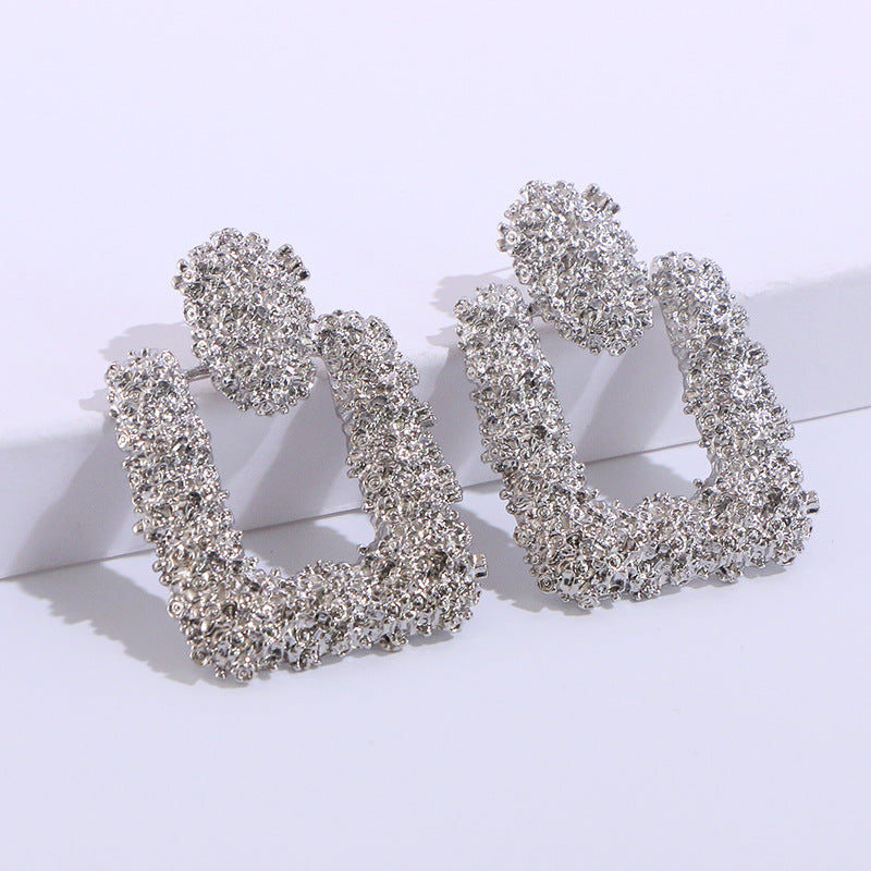 Geometric Frosted Stud Earrings Exaggerated Irregular Embossed Retro Ear Rings