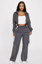 Steal The Moment Windbreaker Pant Set - Charcoal/combo